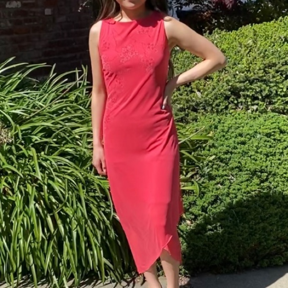 Y2K Byer Too asymmetrical cherry blossom sleeveless midi dress